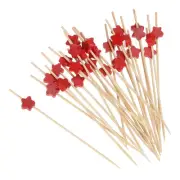 Bamboo Cocktail Toothpicks Star Drink Picks Skewer 100Pcs Red