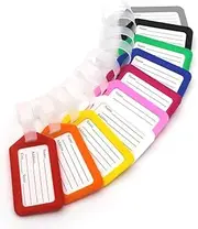 [WJPOPHN] 10 Pcs Luggage Tags, 3.4x1.9 Inches Plastic Luggage Identifiers with Lanyard, Name Tags Travel Accessories, Waterproof ID Tags Multi-Color Airplane Suitcase Labels