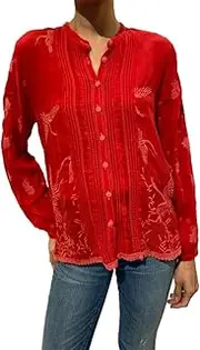 [Johnny Was] Women's Lily Crane Blouse, Haute Red