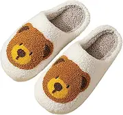 [Generic] Womens Cute Slippers - Winter Warm Slippers with Bear Pattern - Comfy Warm Plush Slip- House Slipper for Winter Indoor Soft Cushion Non-Slip Slides