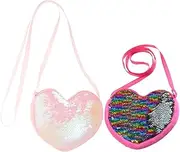 [Healvian] Heart Shaped Purse Shoulder Strap Girls' Tooth Bag Sequin Purse for Toddlers