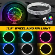 4x 15.5" LED Wheel Ring Rim Lights RGB Chasing Color Turn Brake Signal Bluetooth