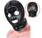 Bondage Hood Head Harness Mask Headgear PU-Leather Gimp Open Mouth Eye Restraint