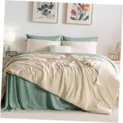Super Soft Comforter Set 7 Piece, Lightweight Size King Khaki&sage Green