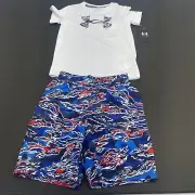 UNDER ARMOUR UPF 50+ 2PC Rash guard & Trunks Swim Trunks Boys Size 4 Multicolor