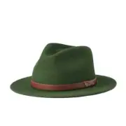 Brixton "Messer" Fedora Hat (Moss) Wide Brim Wool Felt Leather Band Cap