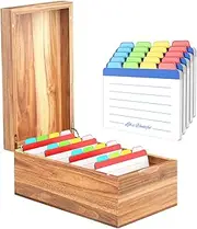 Neando 4’’x6’’ Index Card Holder, Acacia Index Card Box, Index Card Organizer Case, Wood Recipe Box with Dividers, 4 Compartments for 600 Cards, File Note Flash Card Holders