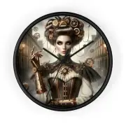 Home Decor Wall Clock Steampunk Femme Fatale Digital Art