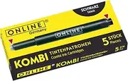 Online 17306/12 Combi Ink Cartridge, Ink Colour Black, 1 Package à 5 cartridges, for Standard Fountain pens and rollerballs