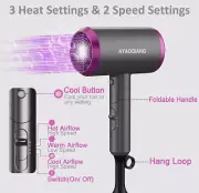 *NEW* Ayaoqinag Hair Dryer Gray Pink 1800 Watts Ionic Sealed NO FRIZZ