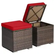 HONEY JOY Outdoor Ottoman 16"Wx15.5"H Solid w/ Hardware+Steel Frame Red+Brown