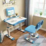 Cantonape Kids Desk and Chair Set, Height Adjustable Children School Study Desk with Tilt Desktop, Bookstand, LED Lamp, Metal Hook and Storage Drawer for Boys Girls, Blue