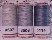 3 gray GUTERMANN 100% cotton hand thread for Quilting 220 yard Spools