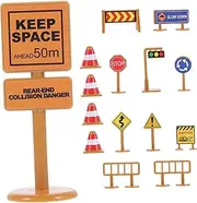 CVUTOVO 30Pcs Mini Traffic Road Signs and Fences Pretend Play with Stickers Interactive Learning Props for Traffic Knowledge for Imaginative Play
