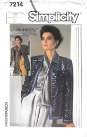 Uncut Simplicity Sewing Pattern # 7214 Lined Jacket with Sequin Braid Size: 20