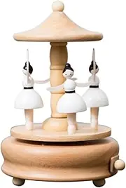 ZUNOXAZ Charming Vintage Wooden Carousel Music Box Hand Cranked Decorative Figurine Craftsmanship for Desks Tables Timeless Present for Women