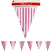 Pink and White Striped Paper Flag Banner (10m)