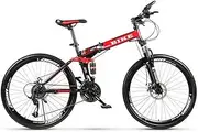 Foldable Mountainbike 24/26 Inches, MTB Bicycle with Spoke Wheel, Black&Red