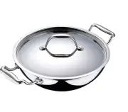 Bergner Triply Stainless Steel Wok Kadhai With Lid 24 cm 2.5 Ltr Induction Base