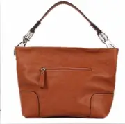 T & S Women's Shoulder Hobo Bag with Big Hook Clasps Brown