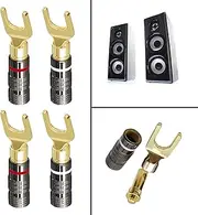 Speaker Banana Plug Set, 4-Pack Y Spade Connectors, 45 Degree Fork Terminals, Pure Copper Audio Connectors with Screw Lock