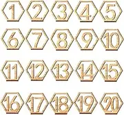 Wooden Table Numbers, Hexagon Shape 1-20 Wedding Table Numbers with Holder Base, Hexagon Shape, Rustic Hollow Out Wood Table Numbers Card, Perfect for Wedding Party Event Catering Decoration