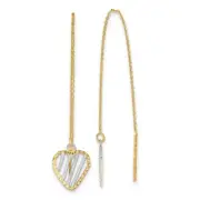 Real 14kt & Rhodium Polished Satin and Diamond Cut Heart Threader Earrings