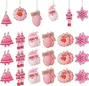 24 Pieces Christmas Snowman Hanging Ornaments Christmas Tree Ornaments Christmas Santa Ornaments Cute Traditional Christmas Ornament Christmas Tree Ornaments for Xmas Party Decors, Pink