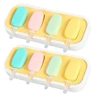 Ice Popsicle Molds - 4-Hole Silicone Popsicle Maker | 2X Easy Release Moulds Ice Cream Maker Food Grade Mold for Juice, Pudding, Fruit