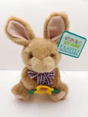 Commonwealth Beige Easter Bunny Rabbit Plush 7" Sunflower Stuffed Animal Toy