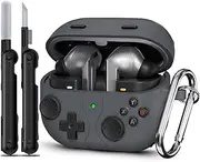 Classic Game Case for Samsung Galaxy Buds 3 & Pro, Soft Silicone Game Player Design With 3D Button Cover for Men - Dark Gray, Cleaner Kit Included