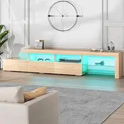 [ALFORDSON] LED TV Cabinet Stand Night Light 221x 45 x 35.5cm, 15mm Thick Particle Board 16 Colors and 4 Modes RGB Light Entertainment Unit for Living Room, Multimedia Centre Furniture, Wood