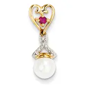 14k Diamond 8 9mm Round FW Cultured Pearl Created Composite Ruby Pendant