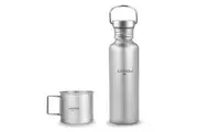LIXADA 750ml Full Ti Water Bottle Ultralight Outdoor Camping Cycling Water Bottle with 300ml Ti Cup -