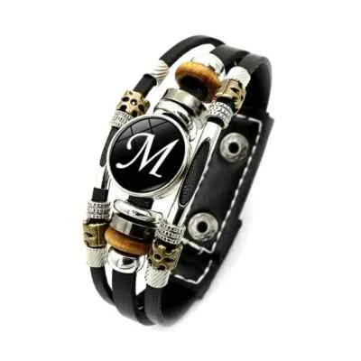 Leather Beaded Charm Shape 7-8" Bracelet New Free Ship Initial M A3319