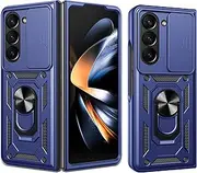 Compatible with Samsung Galaxy Z Fold 6 Case,Slide Lens Shockproof Case Compatible with Samsung Galaxy Z Fold 6 Case Ring Kickstand 2 in 1 Phone Case Cover Blue