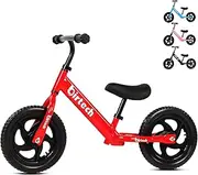Balance Bike for Kids Toddlers 12 inch No Pedal Training Bicycle Lightweight Carbon Steel Frame with Adjustable Handlebar/Seat for 2-6 Years Old