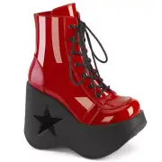Demonia Dynamite-106 Red Festival Wedge Star-Cut Platform Boots