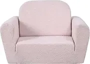 AFBKSS&BB Kids Sofa Bed,2 in 1 Fold Out Children's Sofa with Teddy Velvet,Kids Foam Couch for 0-4 Years,Flip Out Toddler Armchair (Beige)