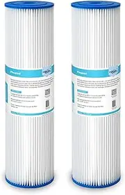 Membrane Solutions 20 Micron Whole House Sediment Water Filter Replacement Cartridge Pleated Water Filter Heavy Duty 20"x4.5", Universal Fits Most Major Brand Systems - 2 Pack