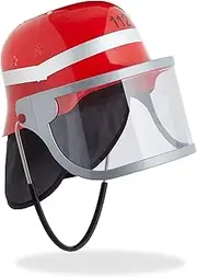 Relaxdays Children's fire Brigade Helmet with Visor, Neck Cloth and Chin Strap, Adjustable Head Circumference, Fireman Helmet, red