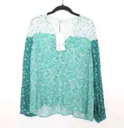 Zara Floral Top Womens Size L Green Long Sleeve Bloom Ruffle Lightweight NWT