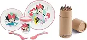Non Slip Bicolor Premium Micro Dining 5 Piece Set - Plate Bowl and Tumbler Spoon Fork Dinnerware Set for Children BPA Free re-usable Plastic Microwave Safe