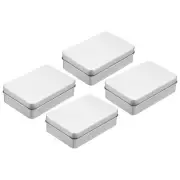 Metal Tin Box Containers, 4Pcs 4.2x2.8x1.2 Inch Portable Storage Boxes, Silver