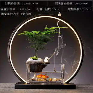 優樂悅~中式綠植盆栽擺件客廳玻璃小魚缸造景地柏植物文竹辦公室桌面裝飾