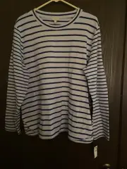 Talbots Petite NWT Women's PullOver Long Sleeve Striped Navy & Gray Size XLP