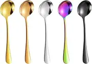 5 Stainless Steel Spoons, Stainless Steel Tableware Round Spoon Cute Round Head Spoon Household Rice Spoon