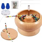 Claumeng Wooden Bead Spinner with Lid Portable Bead Making Spinner Effort-Saving Spin Beading Bowl Manual Jewelry Making Bead Spinner with 2 Beading Needles 500 Color Beads for DIY Crafts Jewelry