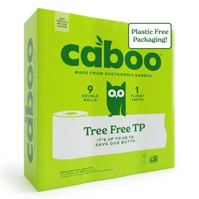 Caboo Tree Free Toilet Paper 9 Double Rolls Septic Safe Soft 2 Ply 300 Sheets