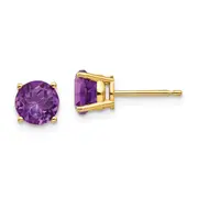 14k Yellow Gold 6mm Amethyst Post Earrings